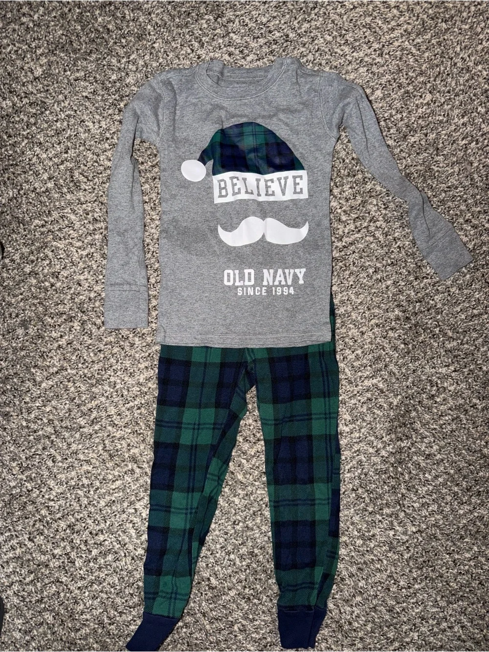 Old Navy Gray Top with Green and Blue Plaid Pajama Set
